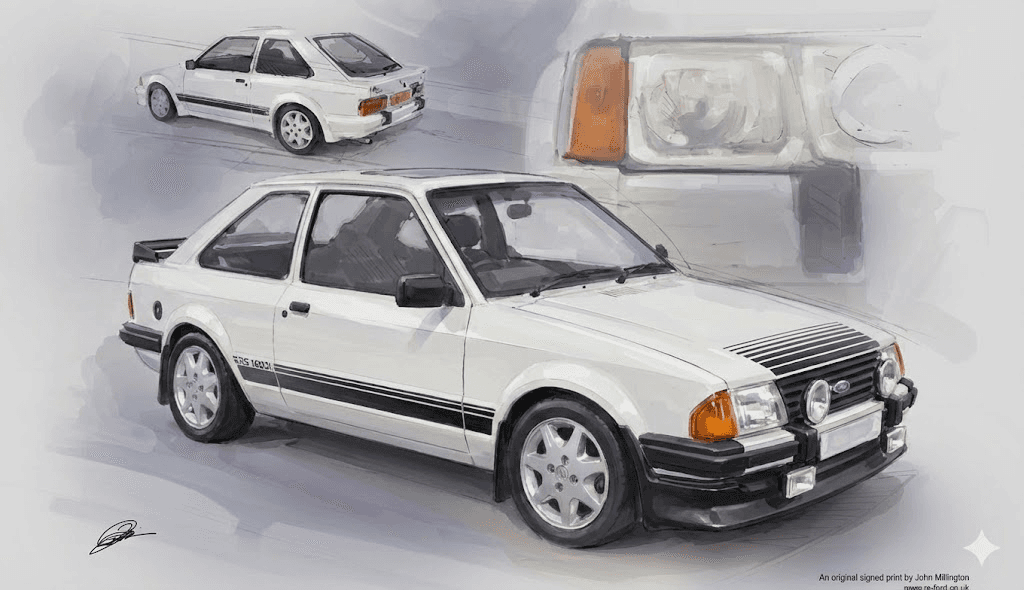 Illustration Ford Escort RS Turbo blanche – membres du club Duck Ford